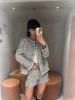  Bộ Áo tweed 4 túi V và Quần short dạ tweed xám trắng set 