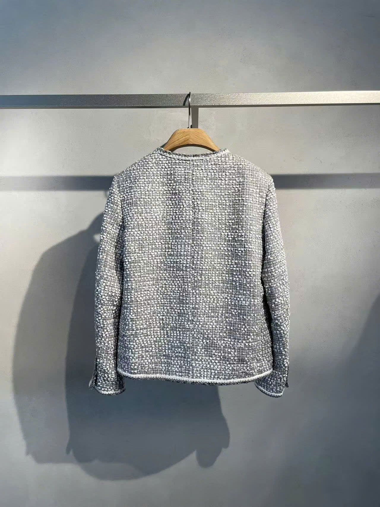  Bộ Áo tweed 4 túi V và Quần short dạ tweed xám trắng set 