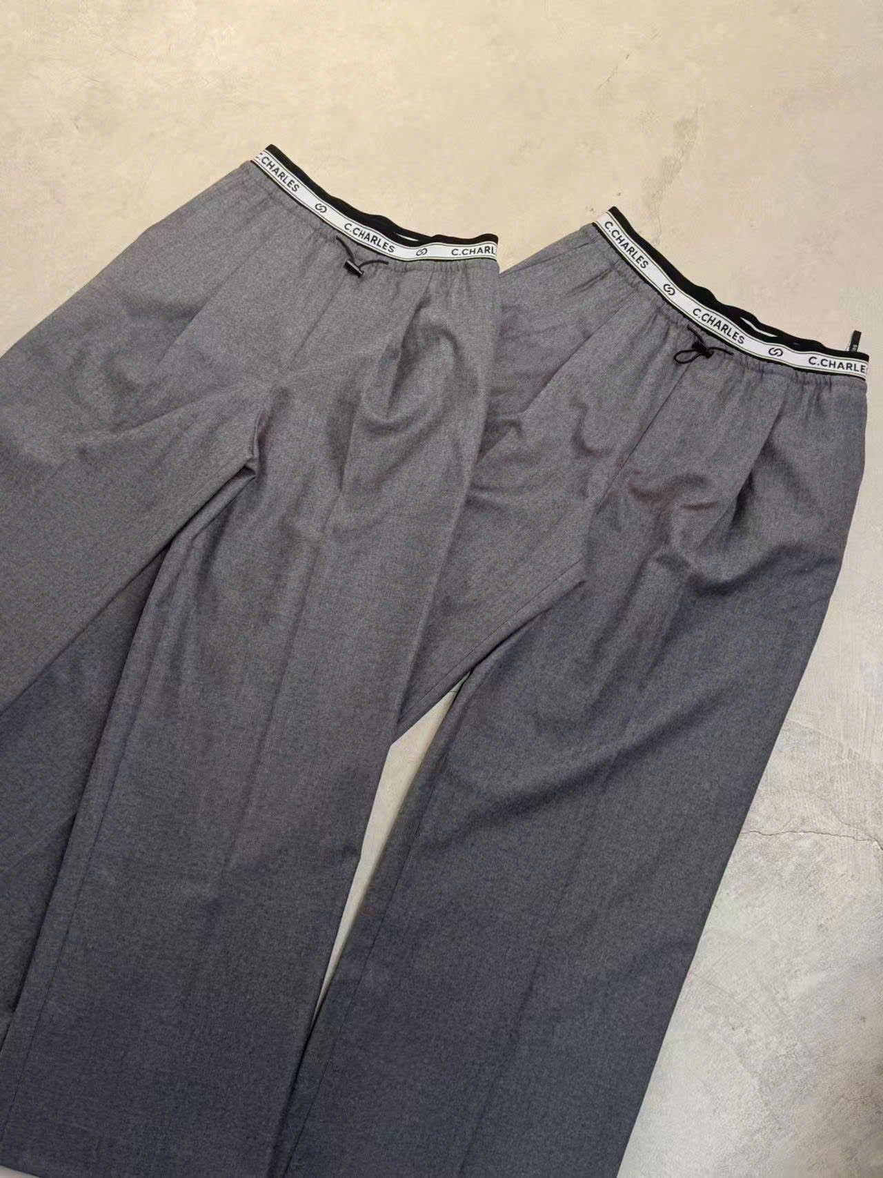  Quần vải xám đá cạp chun trắng CHỮ 