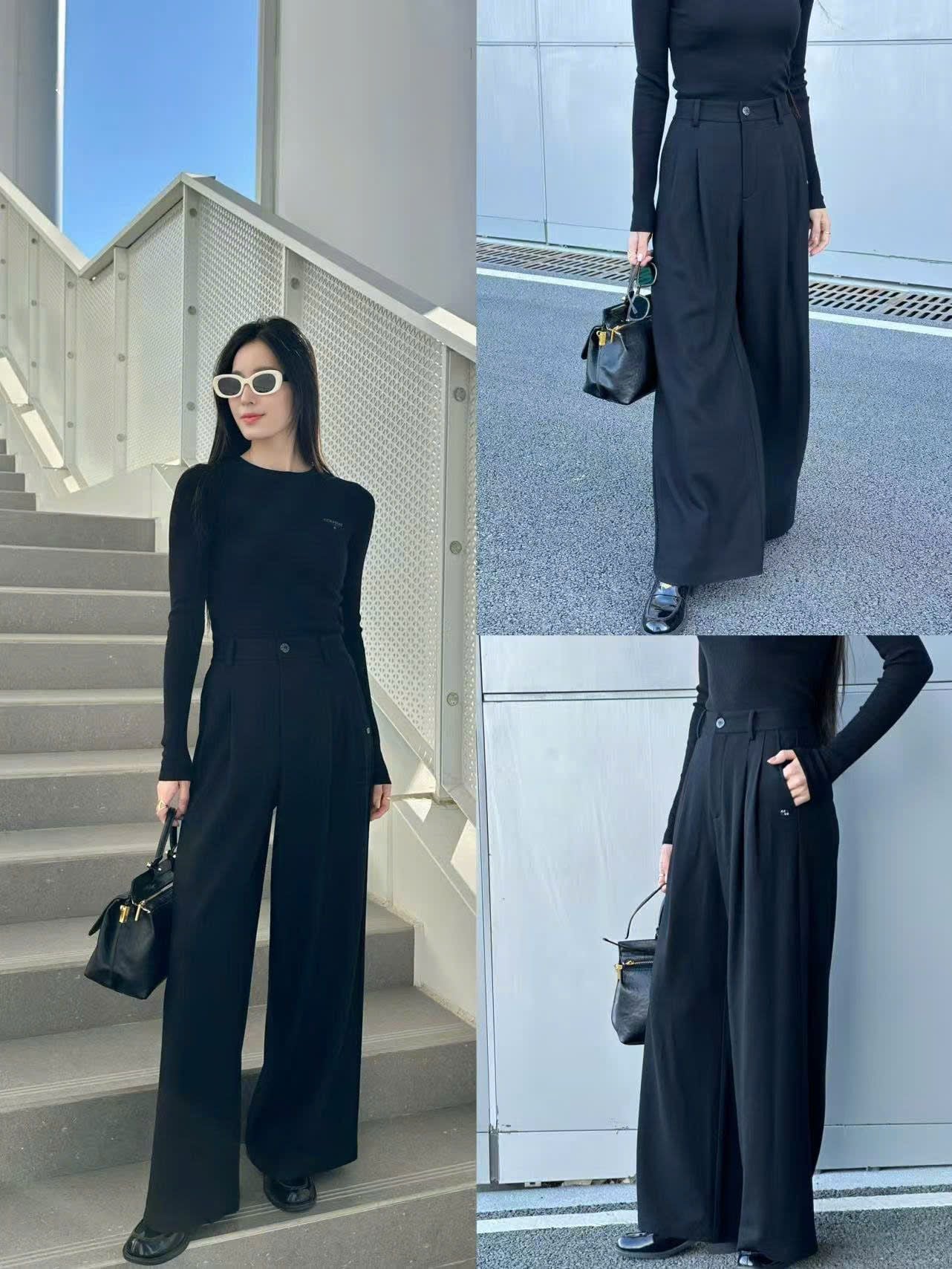  Quần vải len đen cúc đen 