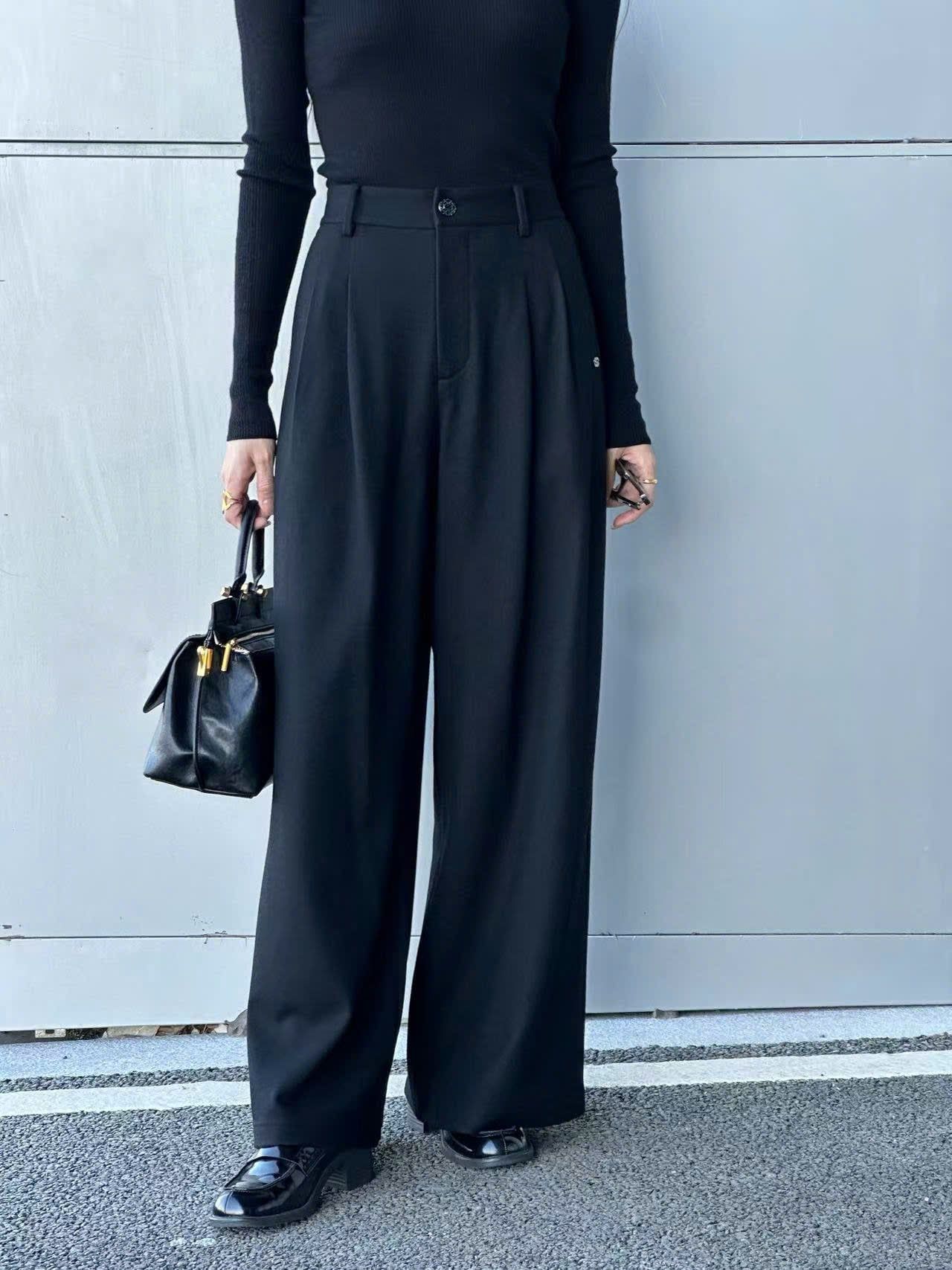  Quần vải len đen cúc đen 