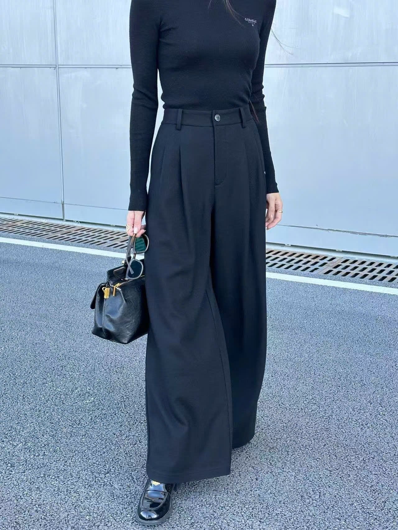  Quần vải len đen cúc đen 