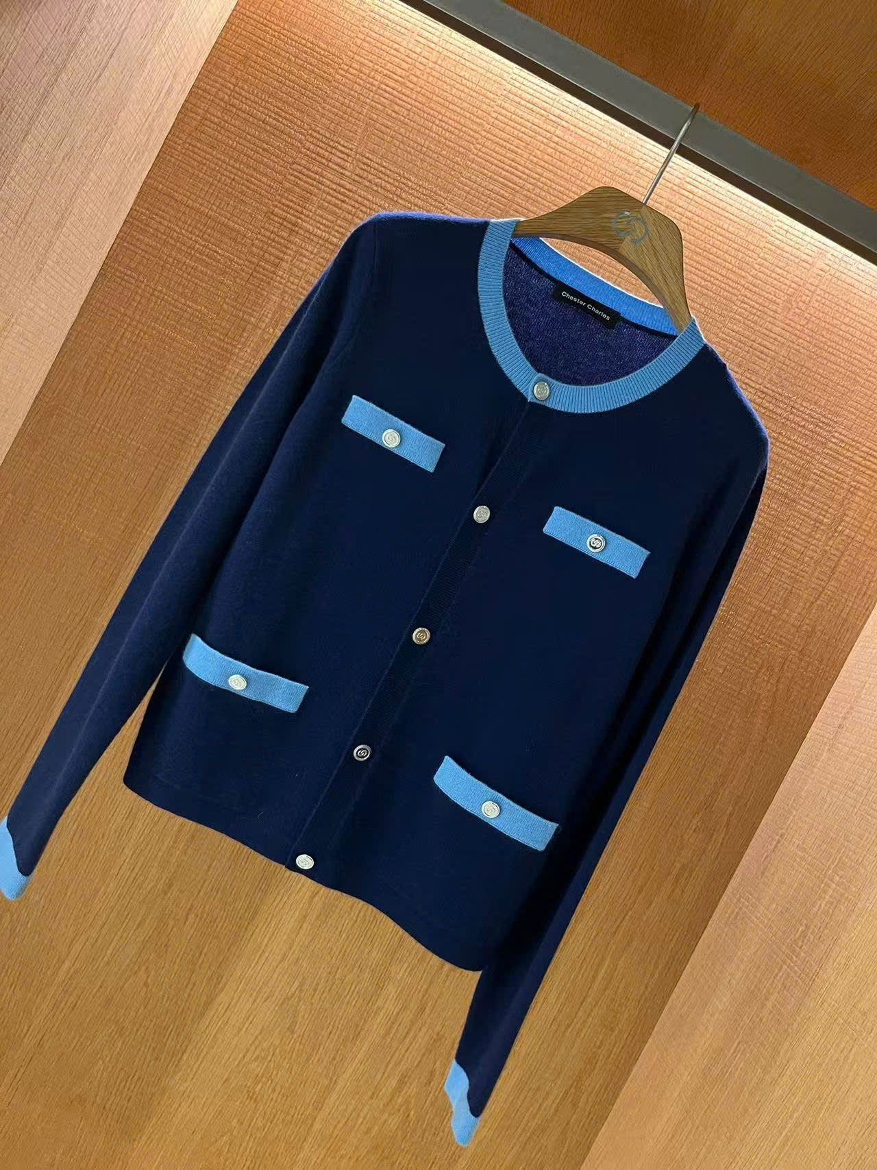  Áo CDG Navy 4 túi trước viền xanh dương 