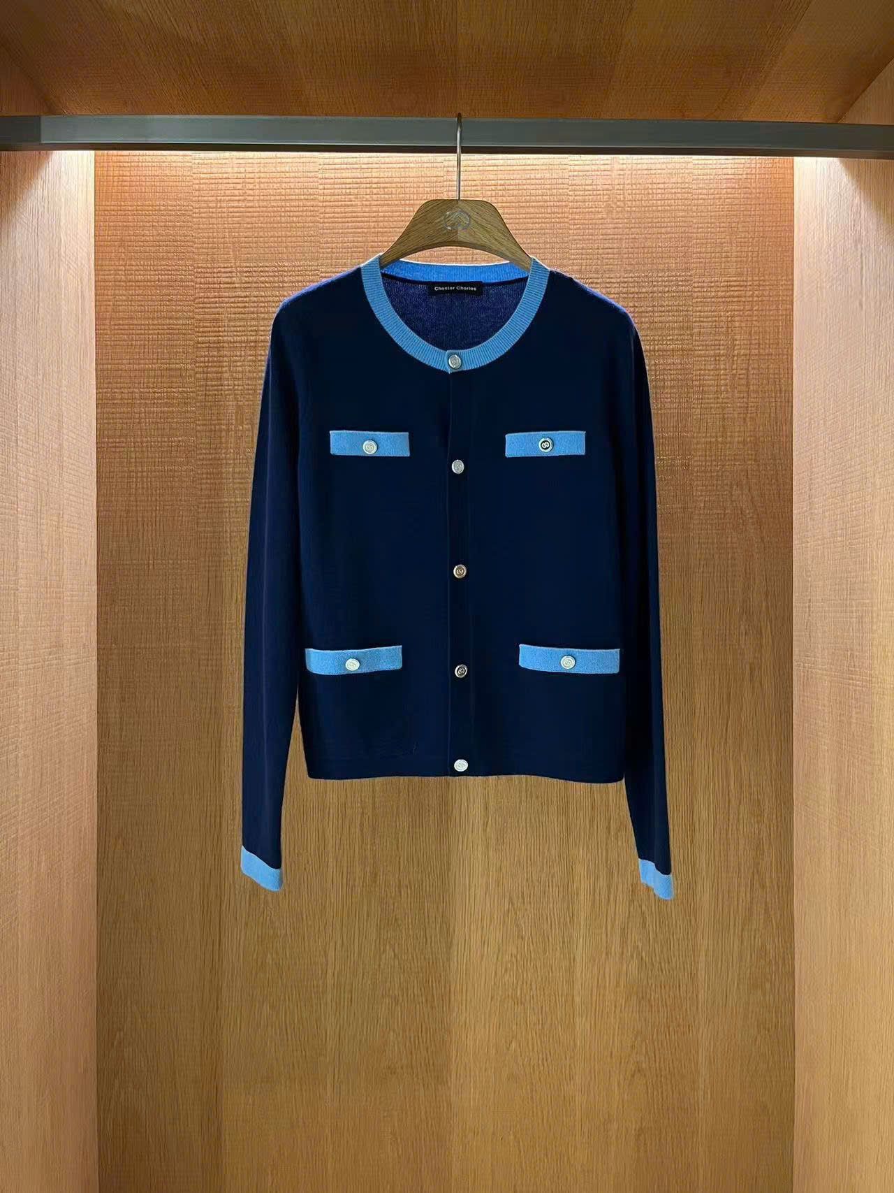  Áo CDG Navy 4 túi trước viền xanh dương 