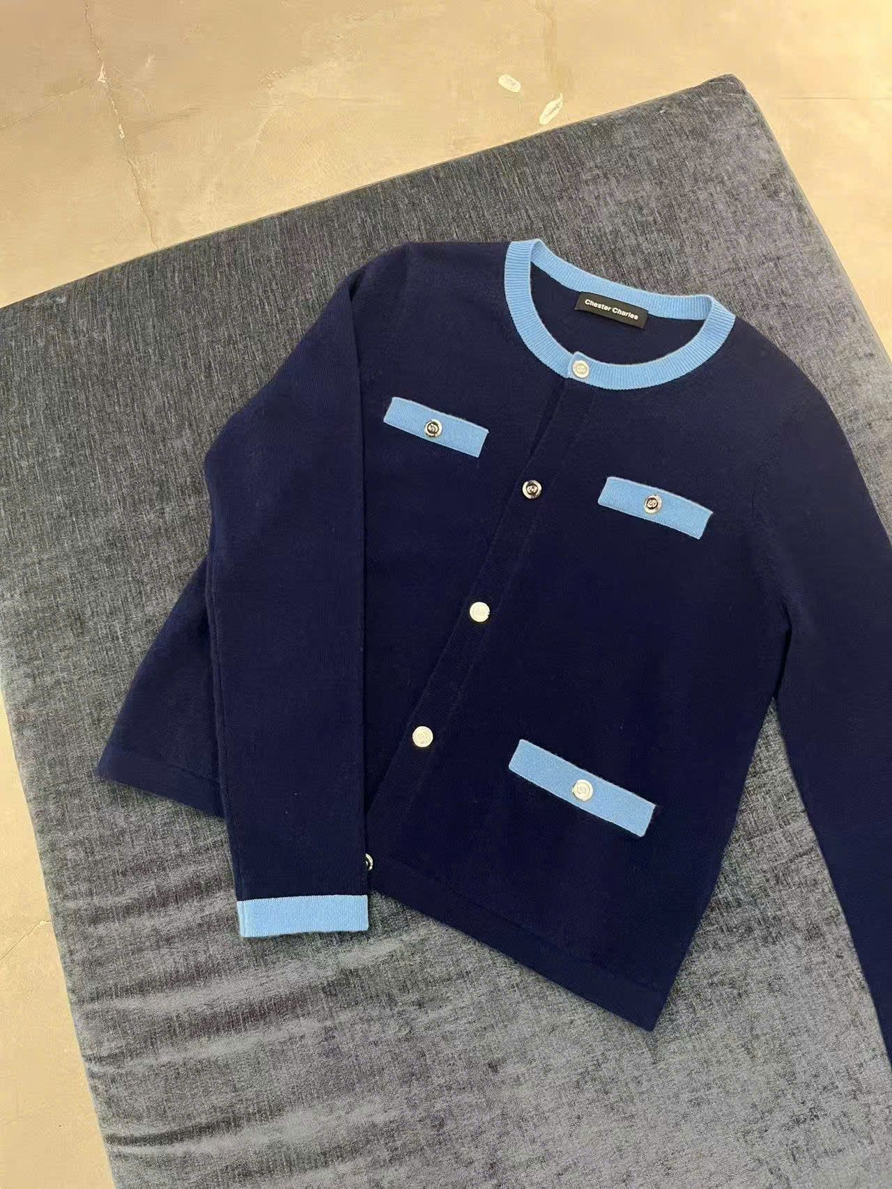  Áo CDG Navy 4 túi trước viền xanh dương 