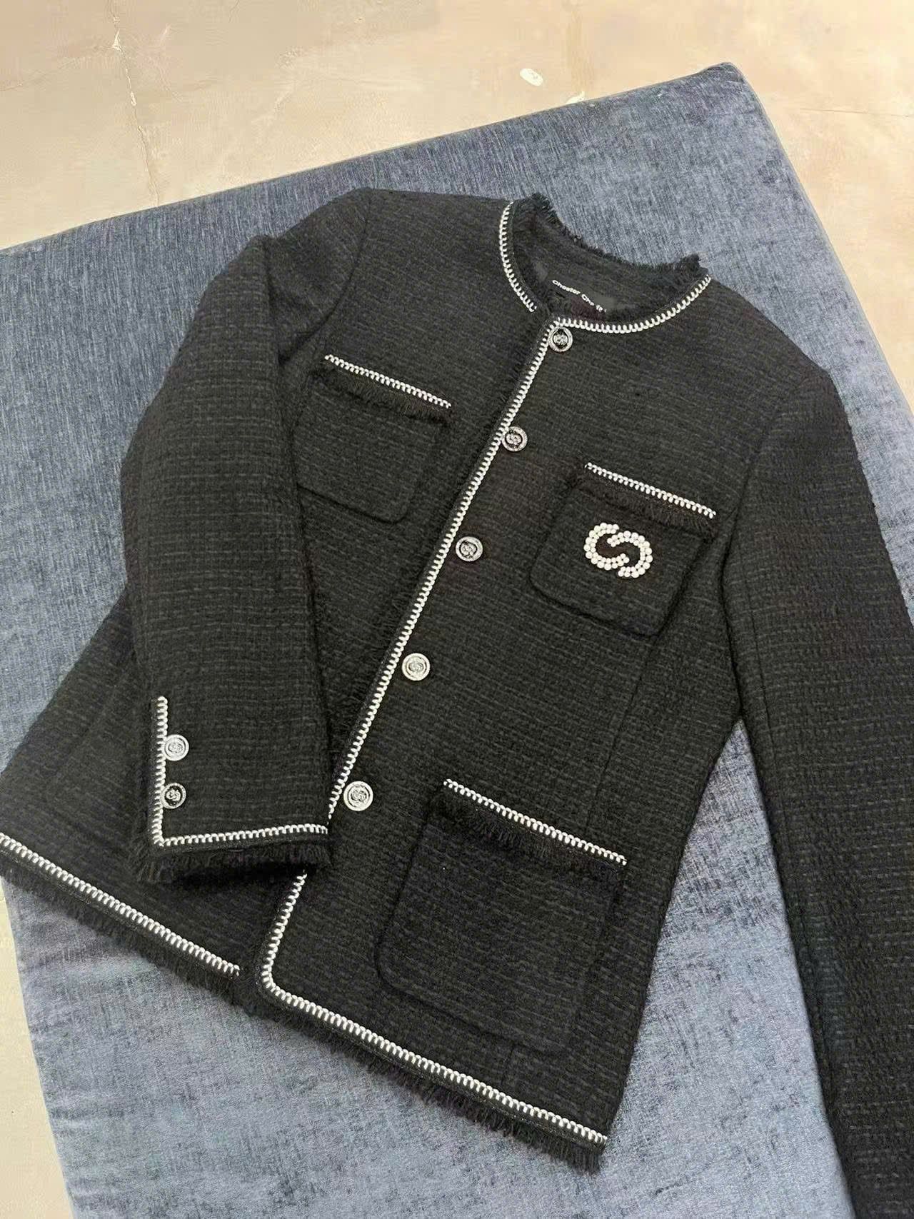  Áo khoác dạ đen 4 túi 