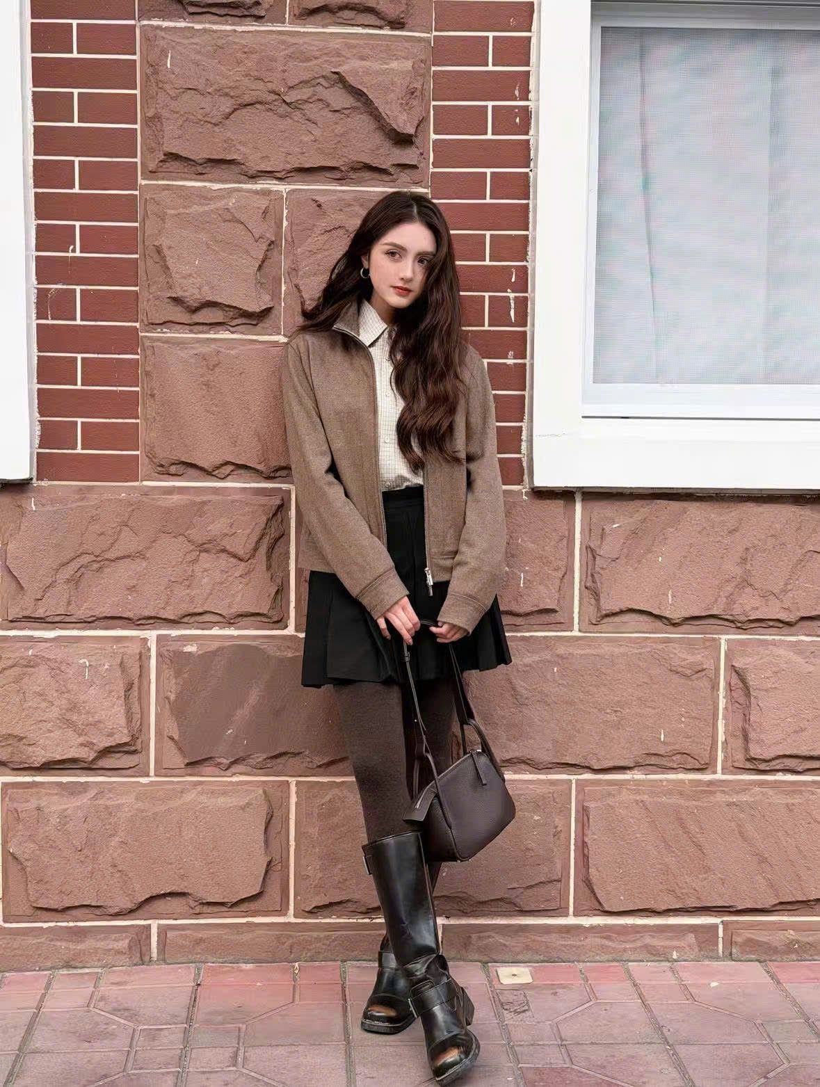  2.Áo khoác len NÂU ,kéo khóa (SET) 