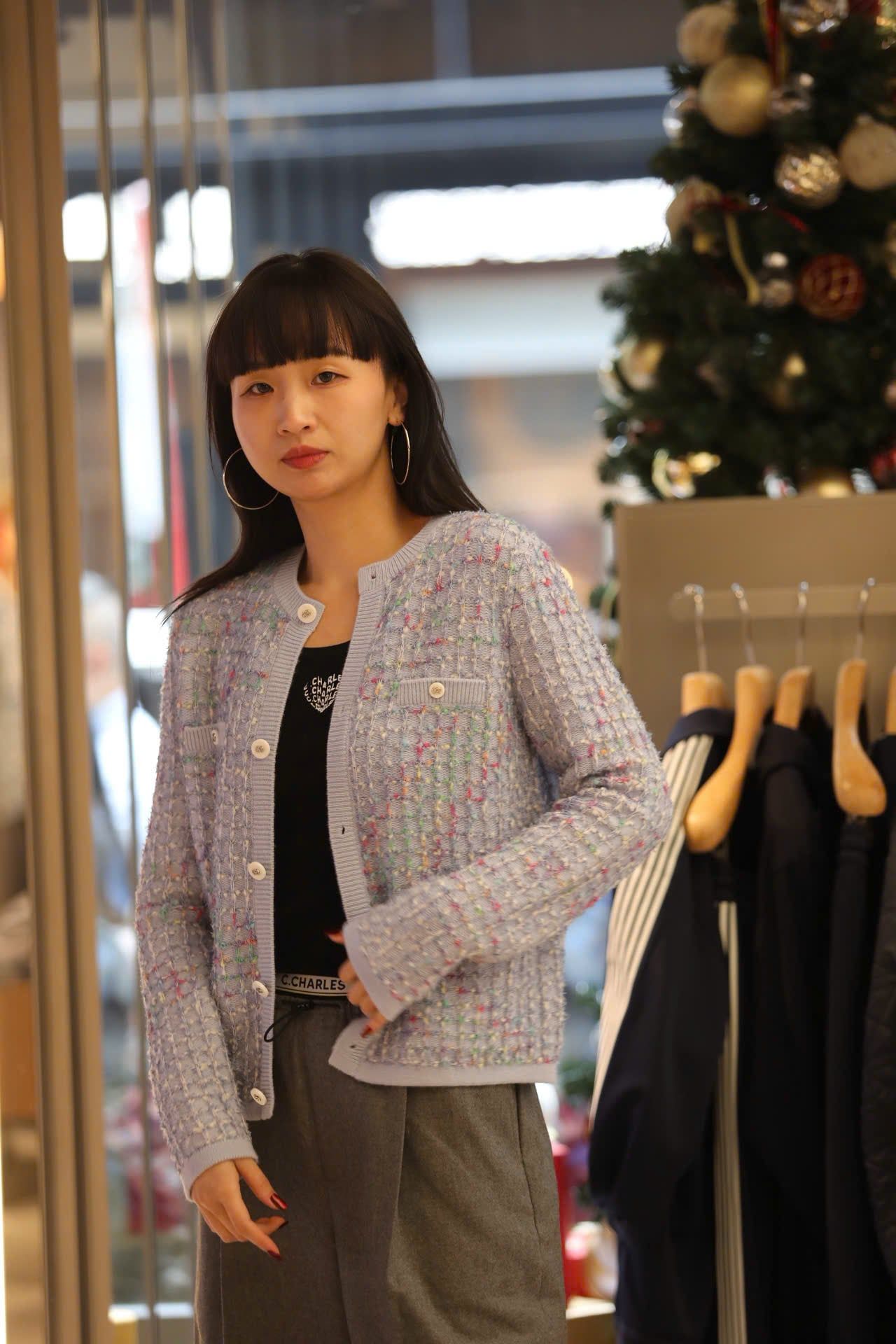  Áo CDG xanh nhạt sắc màu 4 túi -cúc trắng 