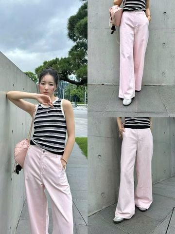  2.Quần jean hồng túi chéo, logo túi sau 