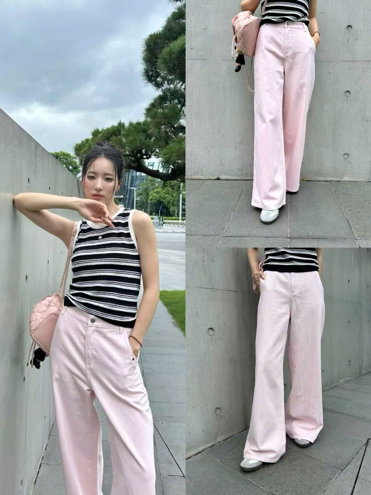  2.Quần jean hồng túi chéo, logo túi sau 