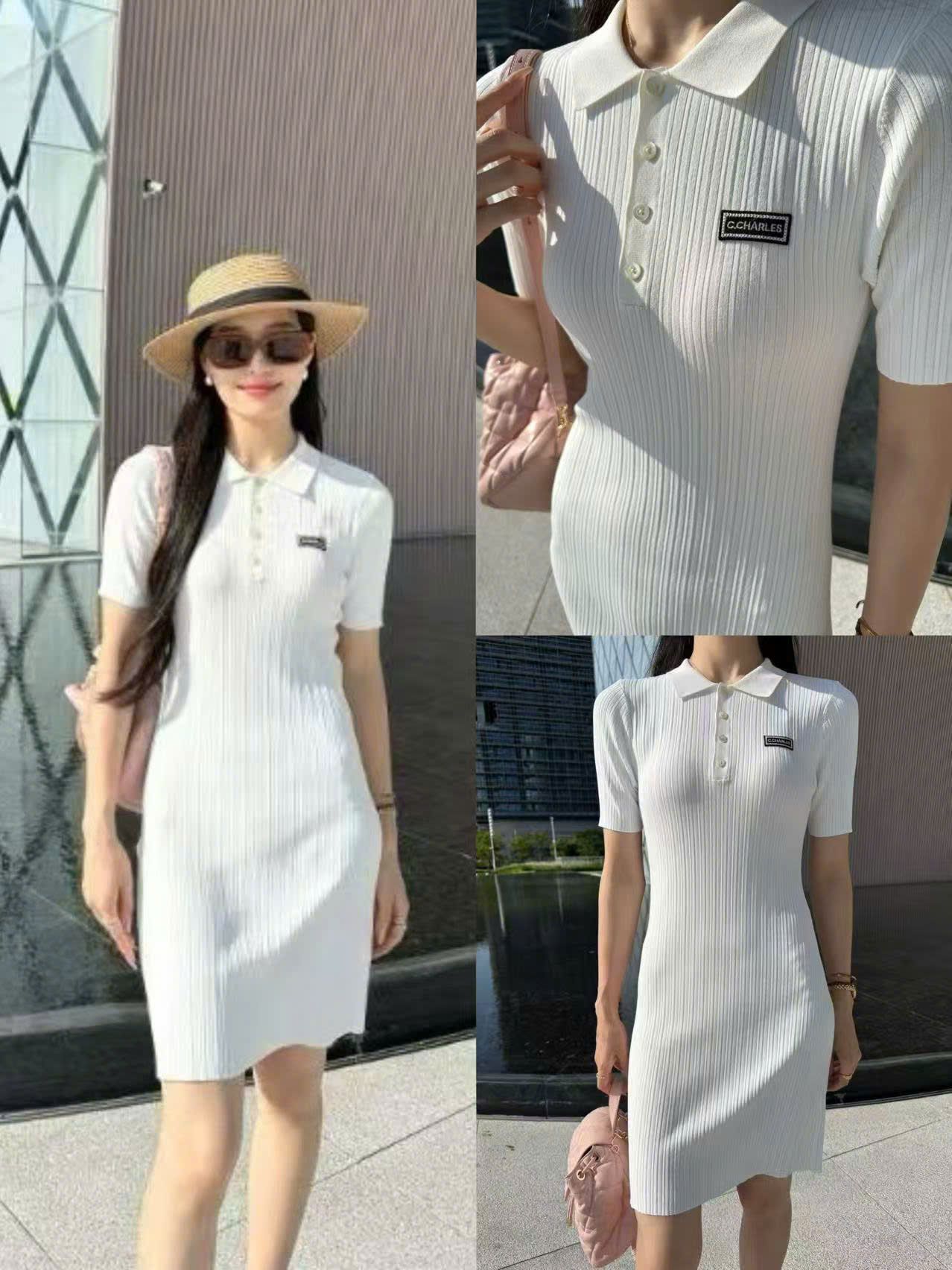  Váy polo trắng - Logo chữ nhật 