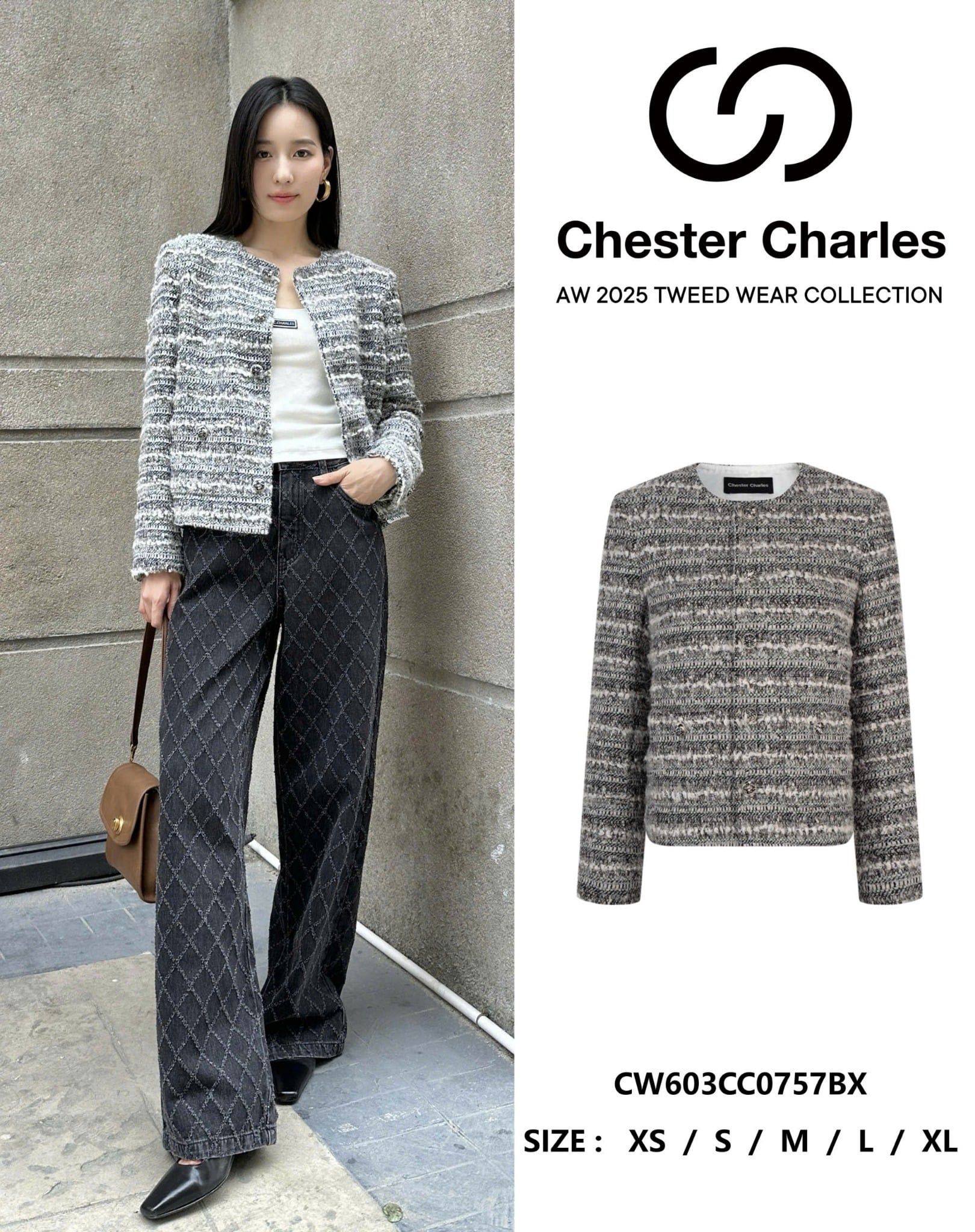  Áo Tweed ghi xám kẻ trắng 