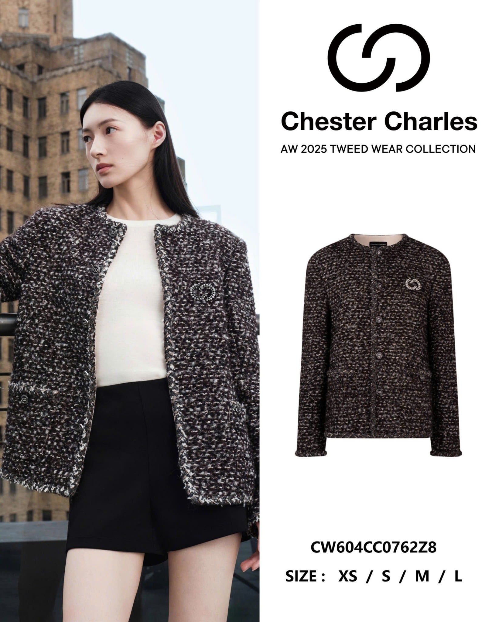  Áo tweed nâu cacao logo 1 bên 