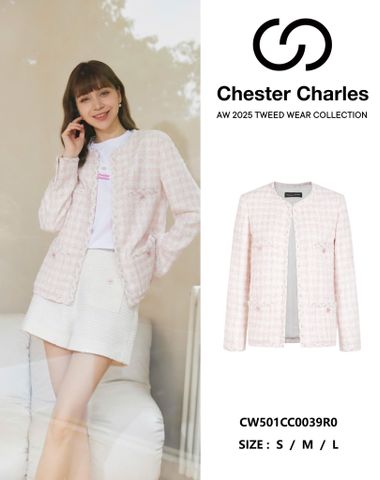  2.Áo Twed hồng kẻ trắng 