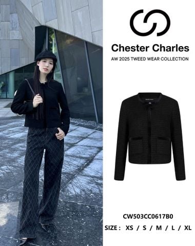  2.Áo tweed đen đính nơ cổ 