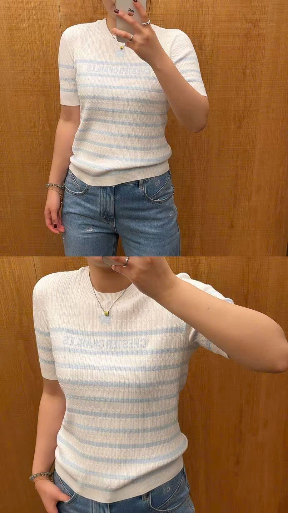  Áo trắng kẻ xanh ngôi sao giữa ngực 