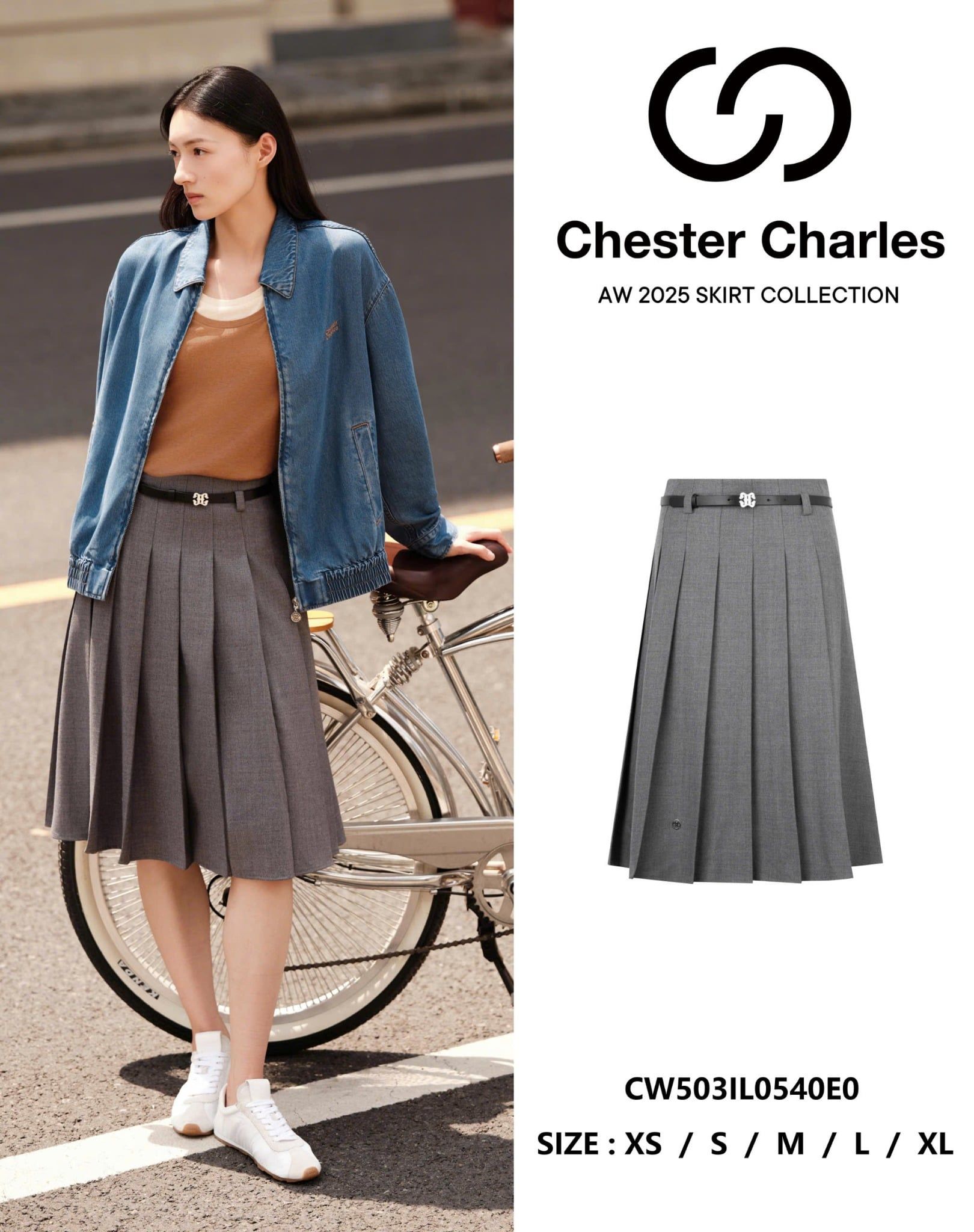  3.Chân váy xám - kèm belt da 