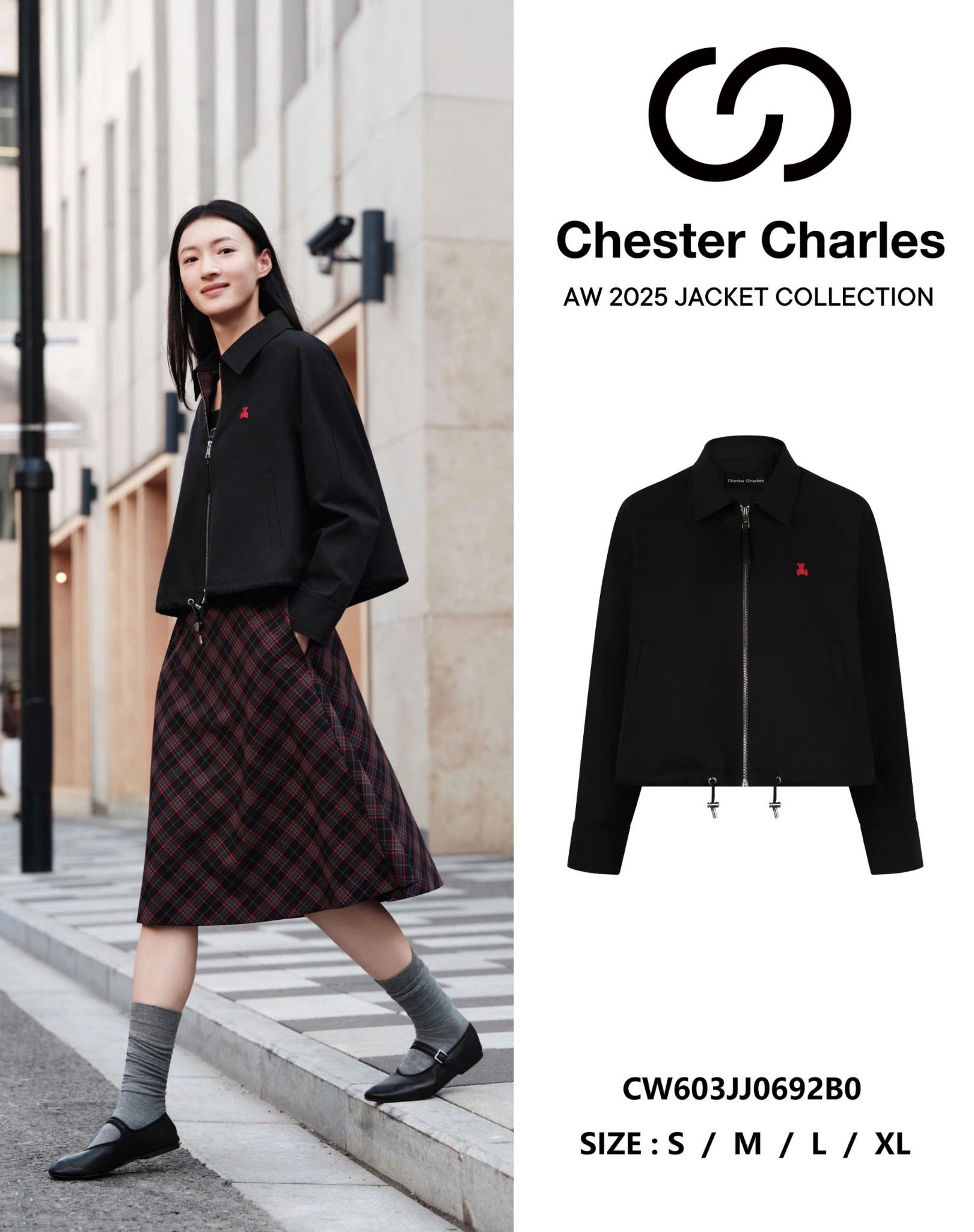  2.Áo khoác gió đen khóa kéo, gấu đỏ 