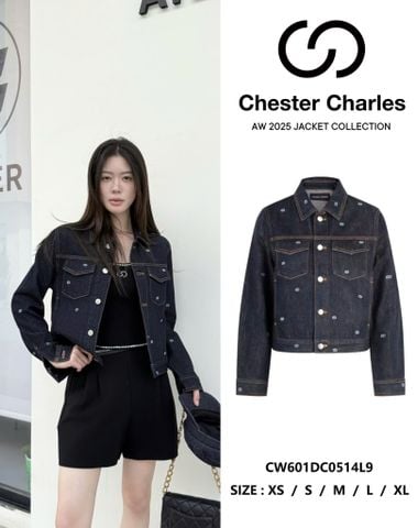  3.Áo khoác denim đen logo- 2 túi ngực 