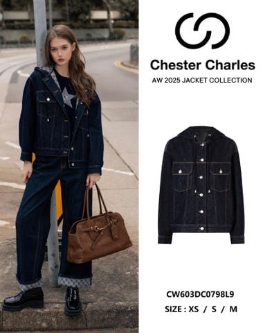  2.Áo Khoác Jean xanh mũ liền lót full logo 