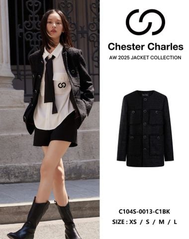  3.Áo dạ tweed đen dài 