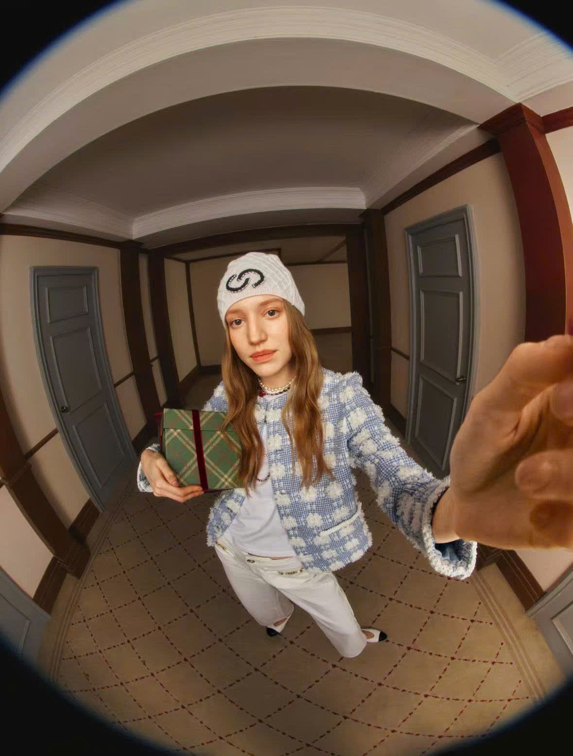  Áo tweed xanh hoa trắng 