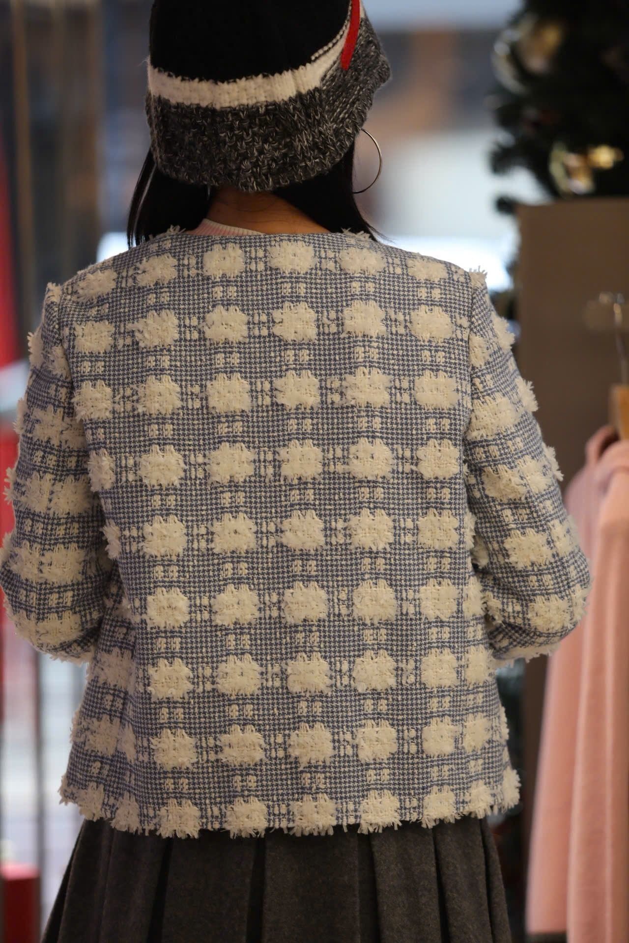  Áo tweed xanh hoa trắng 