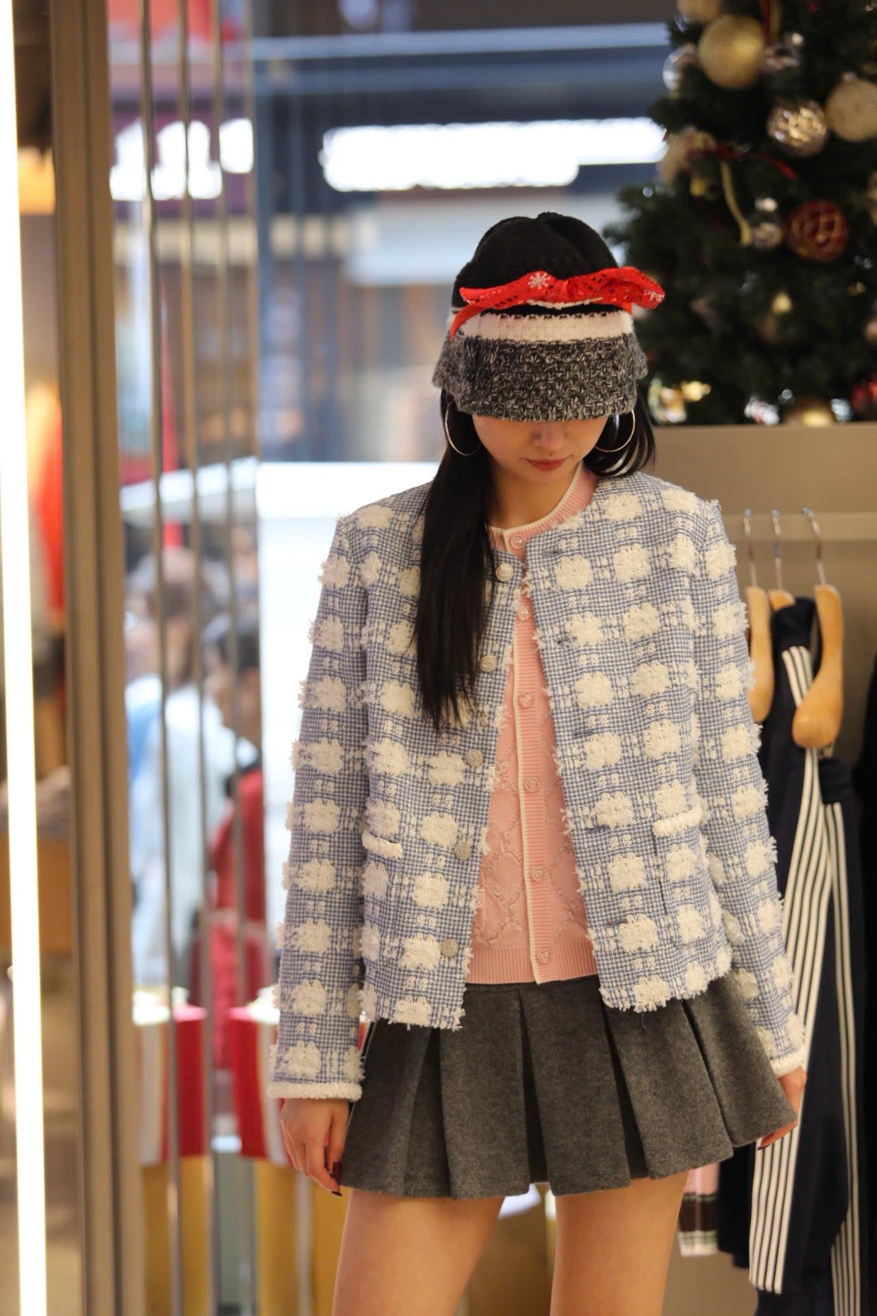  Áo tweed xanh hoa trắng 