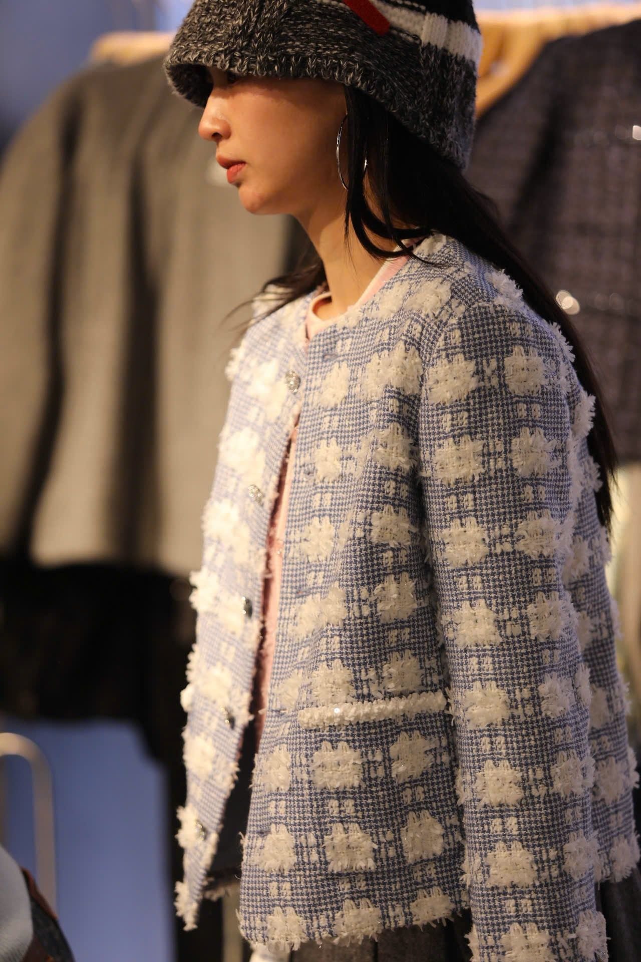  Áo tweed xanh hoa trắng 