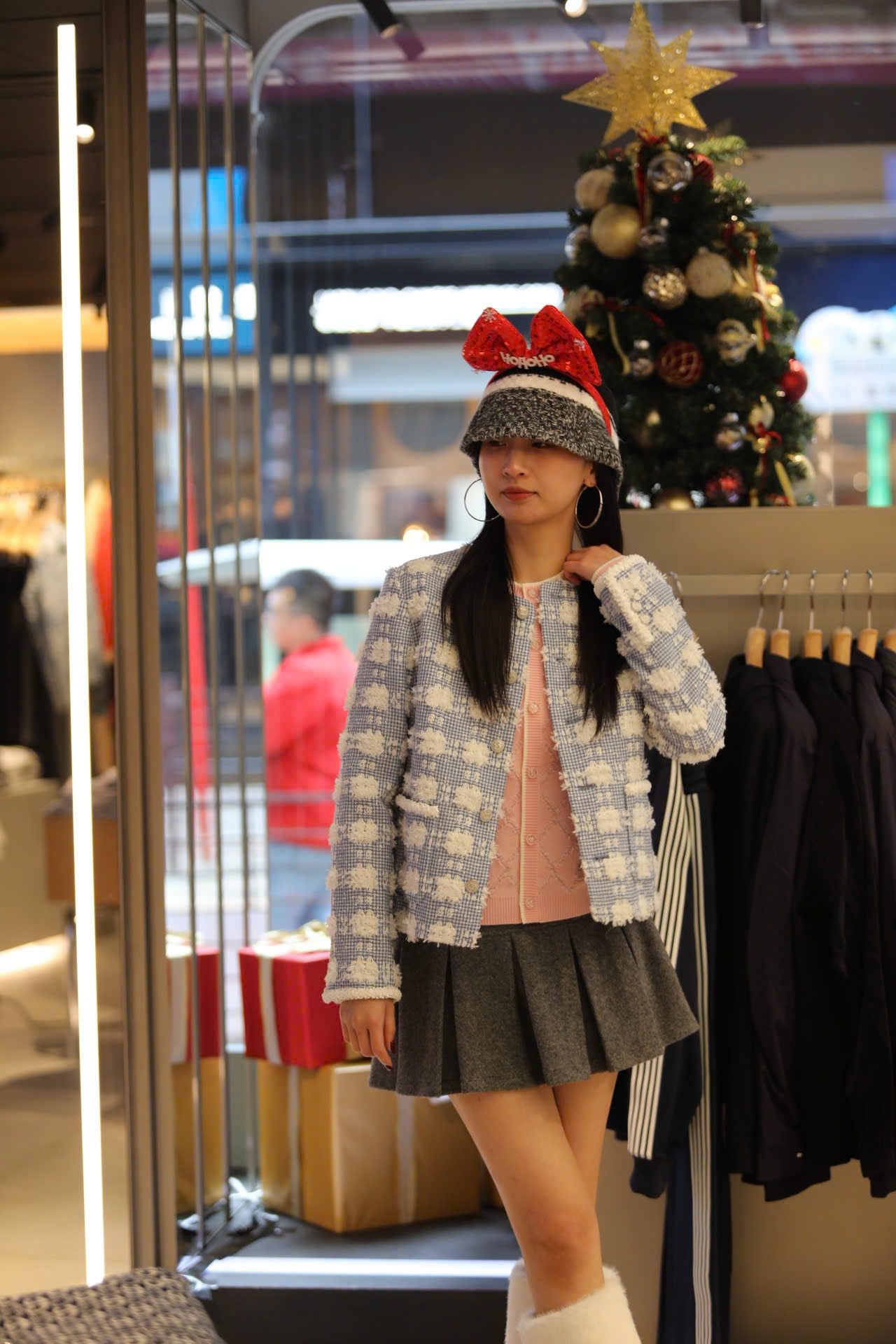  Áo tweed xanh hoa trắng 