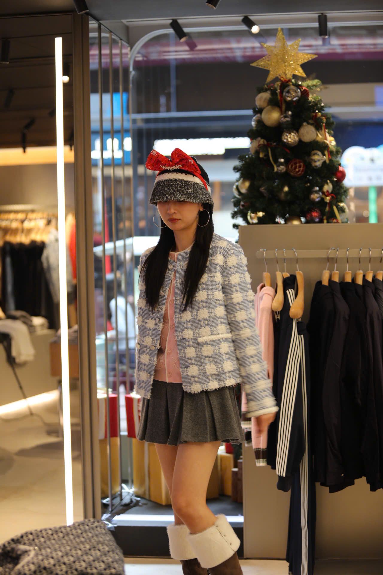  Áo tweed xanh hoa trắng 