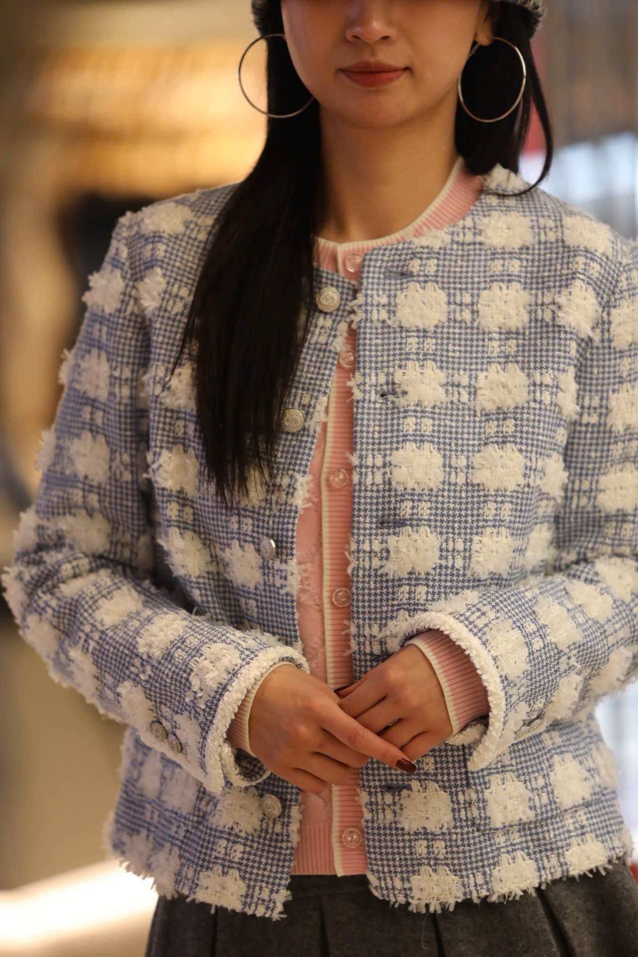  Áo tweed xanh hoa trắng 