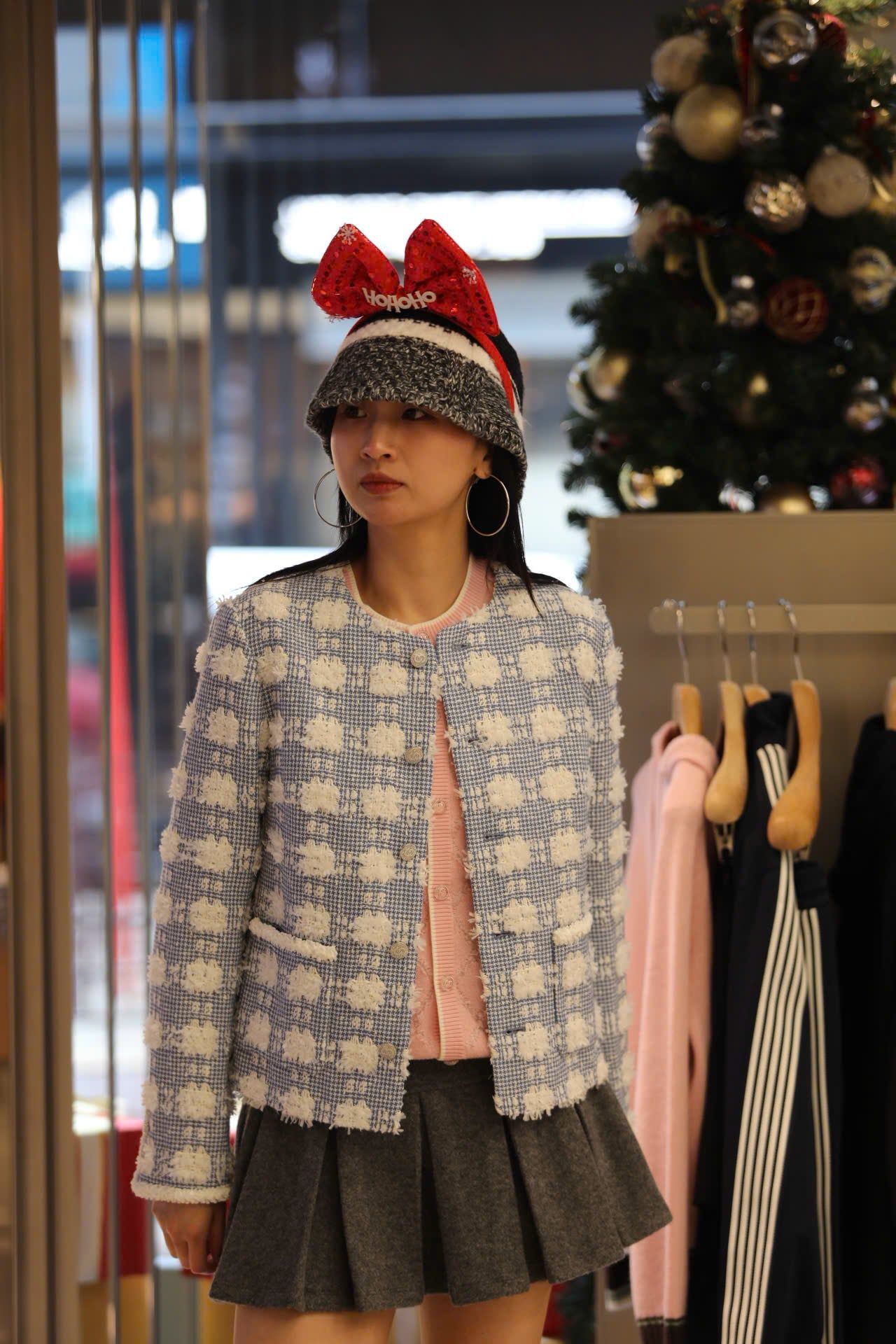  Áo tweed xanh hoa trắng 