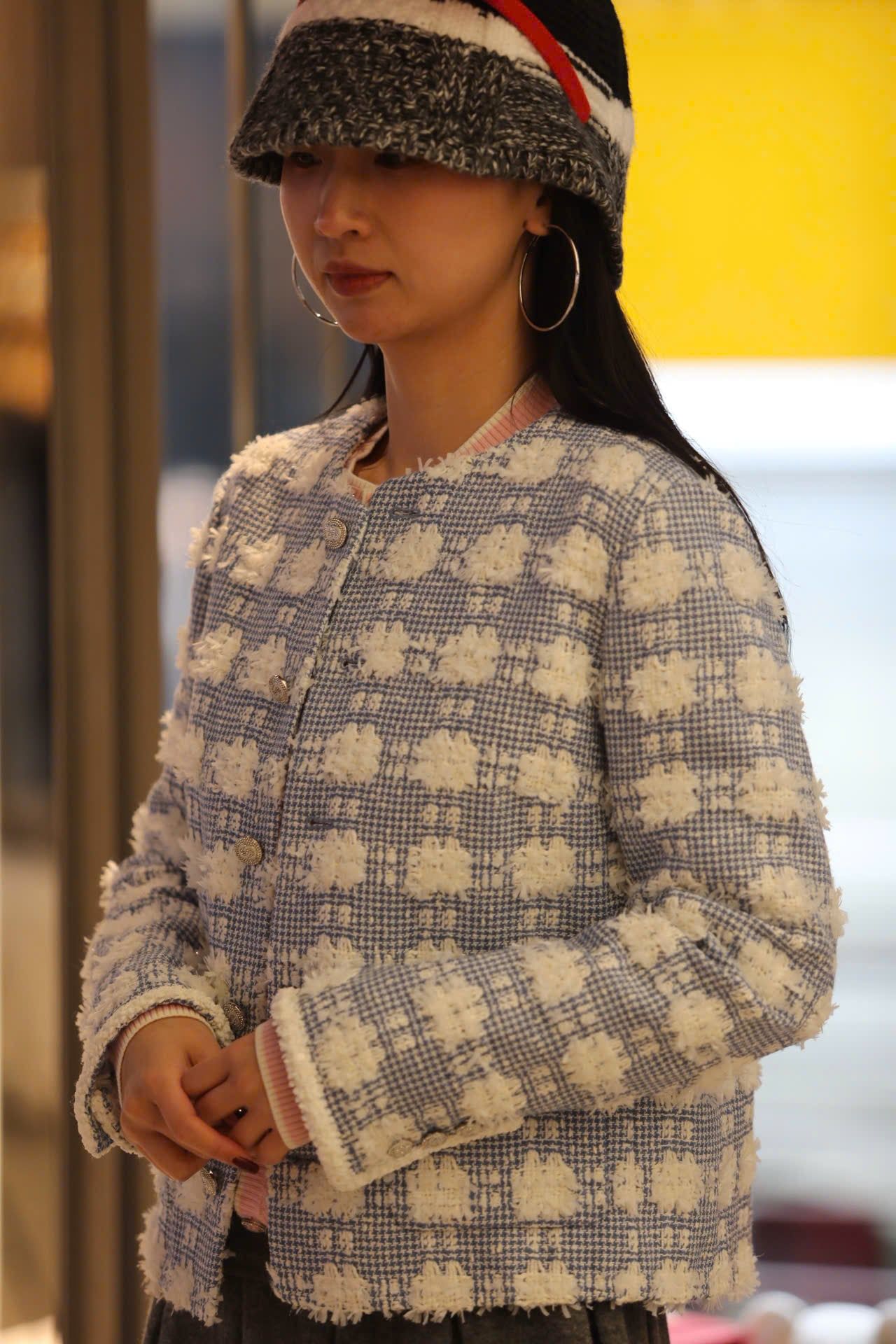  Áo tweed xanh hoa trắng 