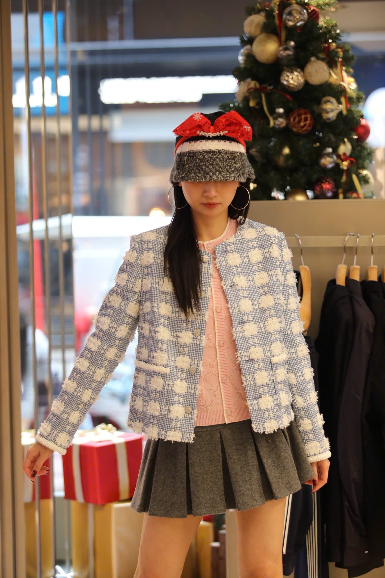  Áo tweed xanh hoa trắng 