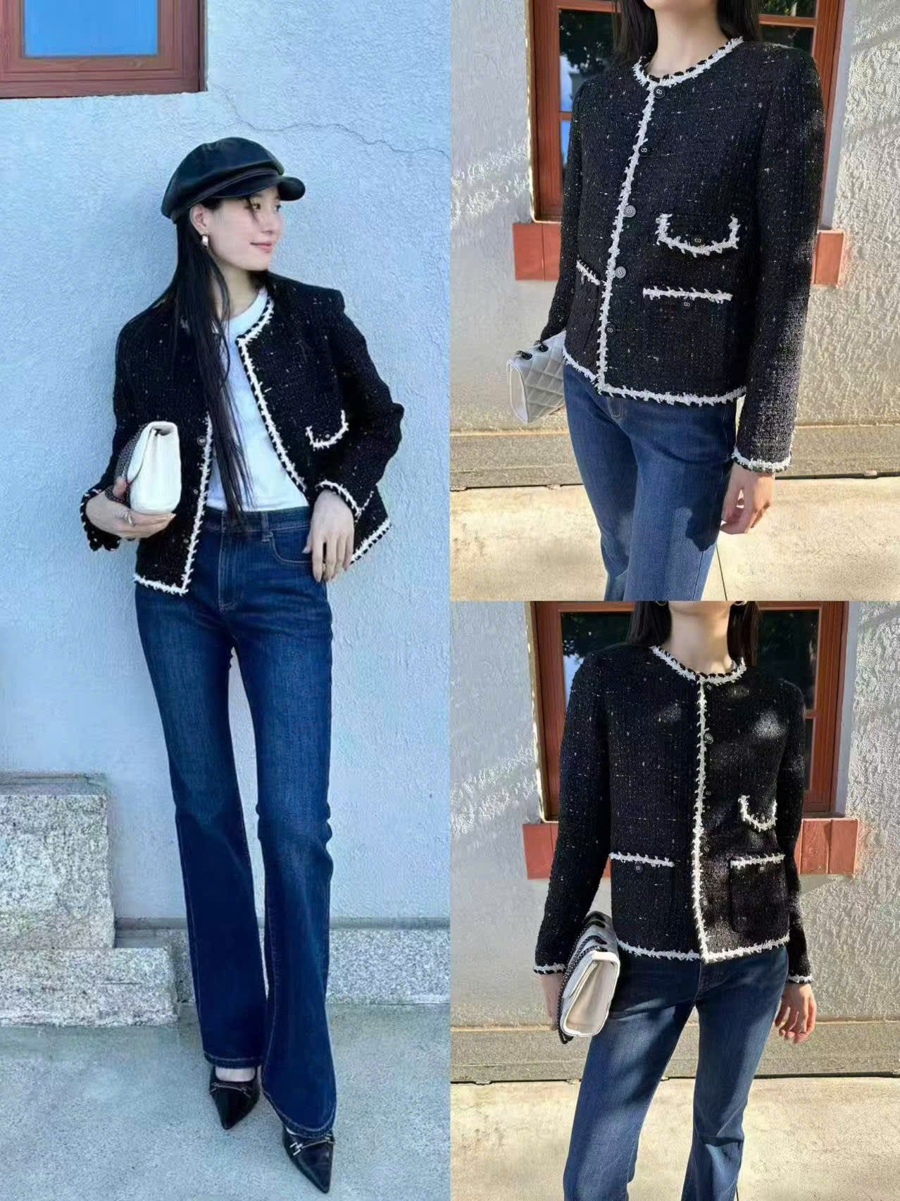  Áo dạ tweed blink, viền trắng 