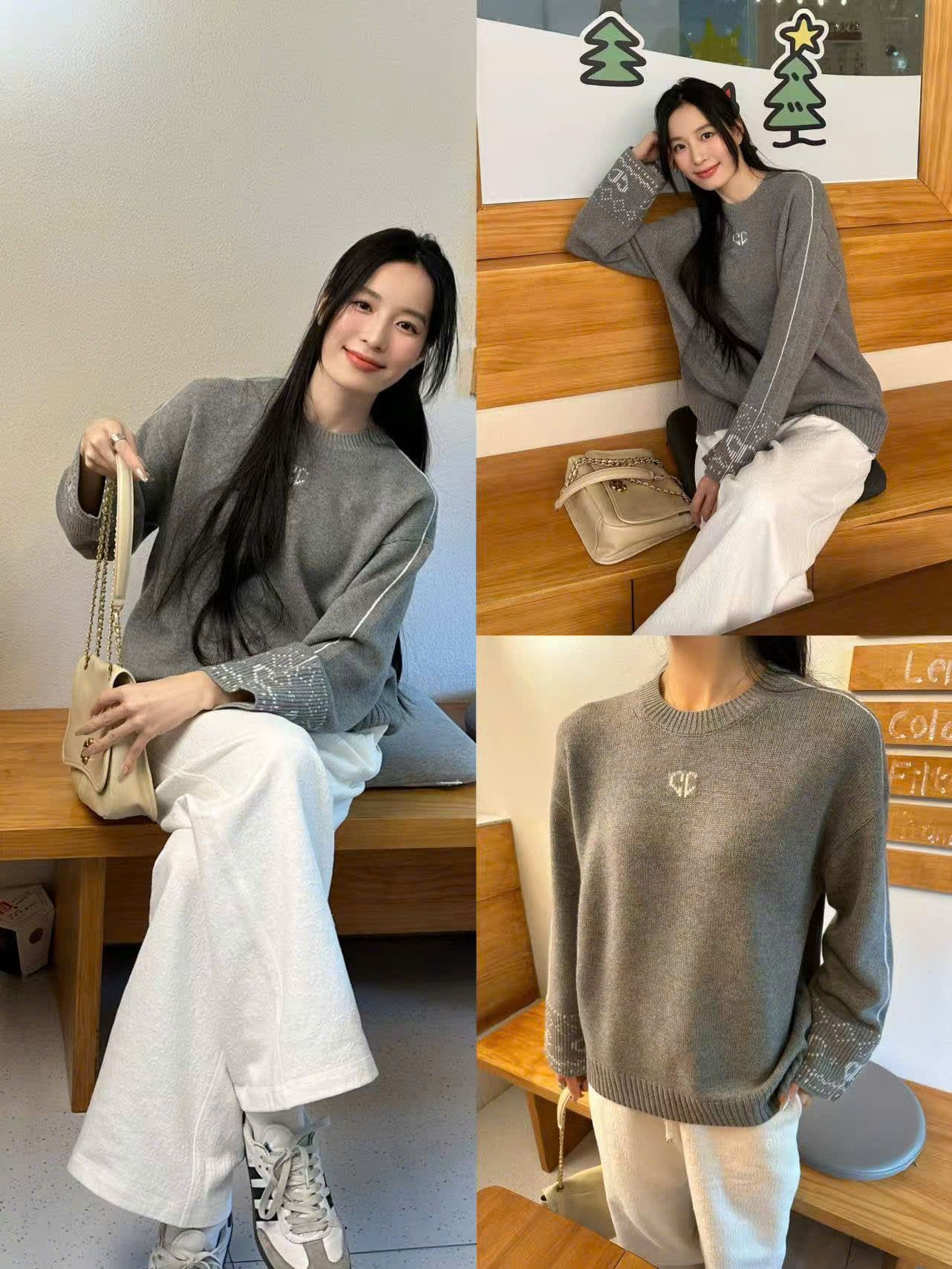  Áo len xám cánh dơi 