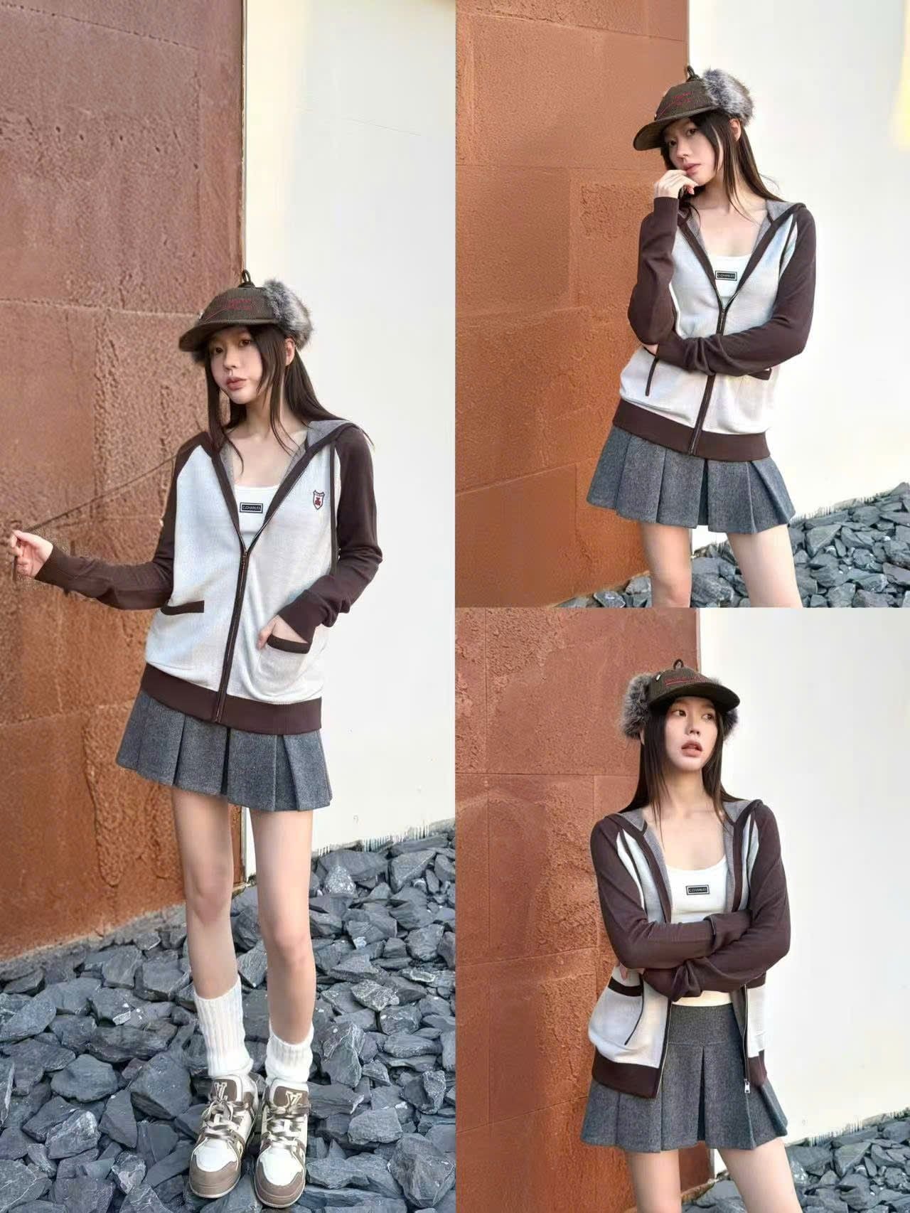  Áo khoác có mũ viền nâu 