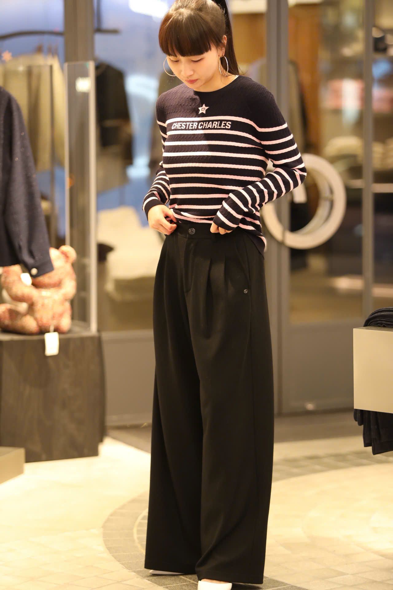  Quần vải len đen cúc đen 