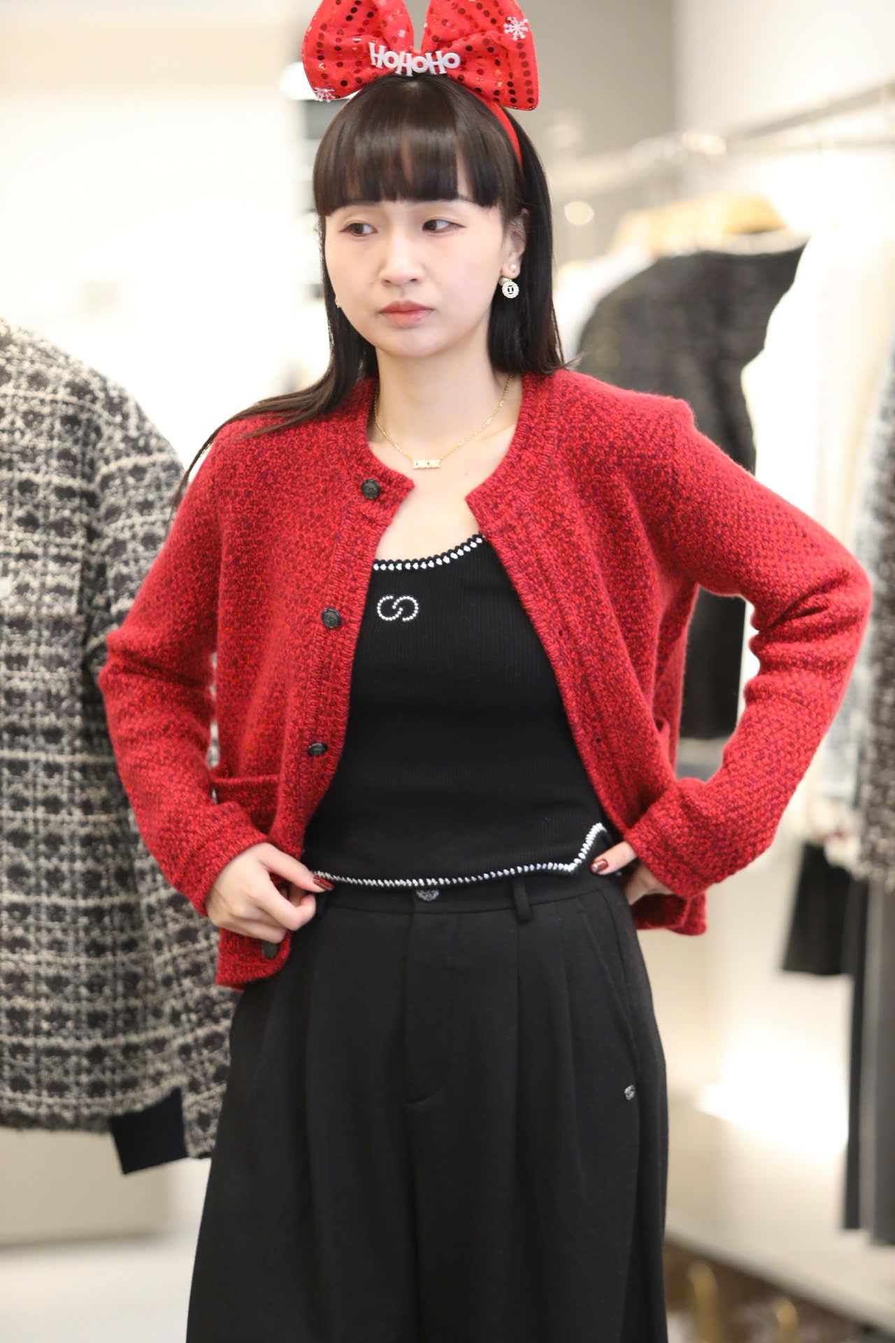  Áo CDG đỏ cashmere 2 túi logo 
