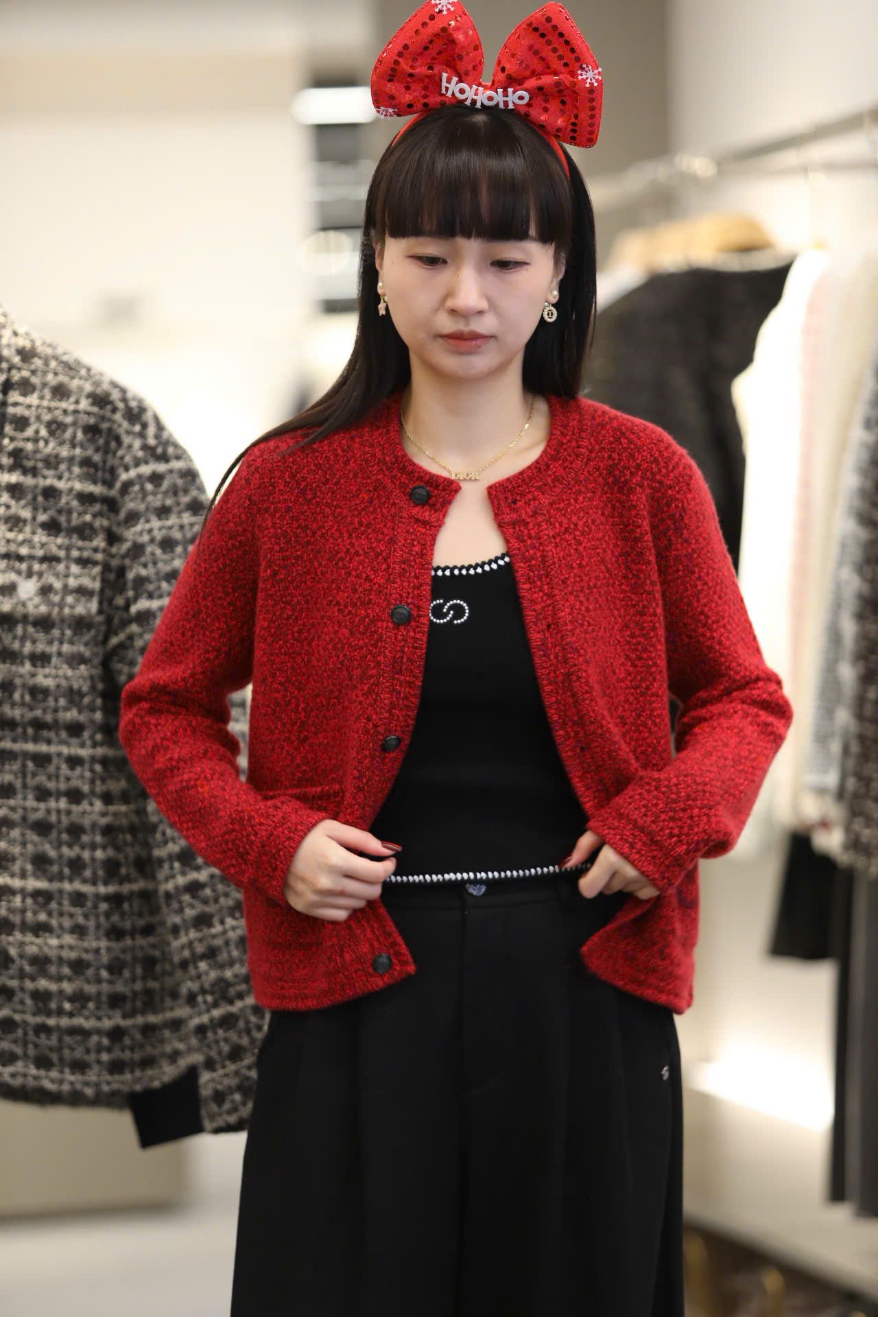  Áo CDG đỏ cashmere 2 túi logo 
