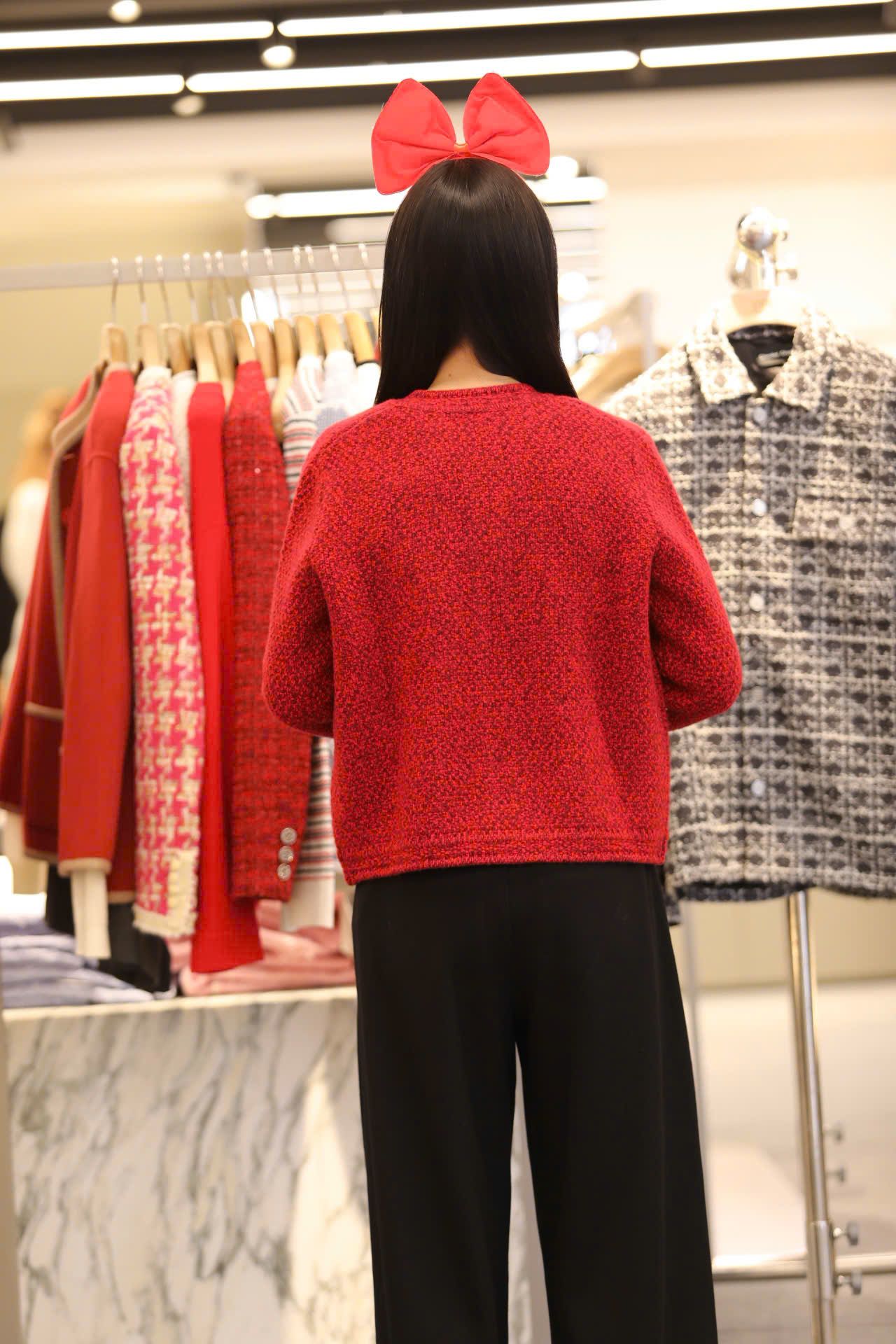  Áo CDG đỏ cashmere 2 túi logo 