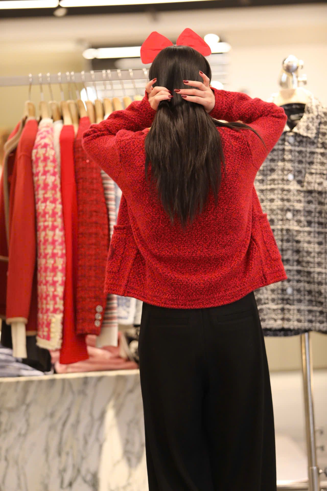  Áo CDG đỏ cashmere 2 túi logo 