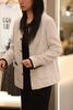  Áo tweed trắng dài viền đen 2 túi - đính nơ cổ 