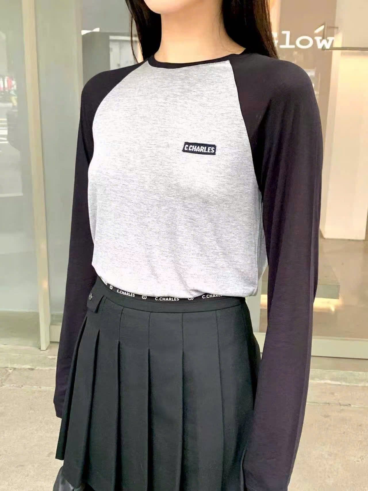  Áo thun dài tay xám - hai tay xanh đen 