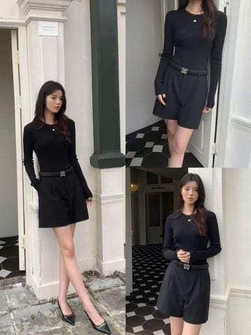  Áo len Đen cao cổ- tay áo logo da 