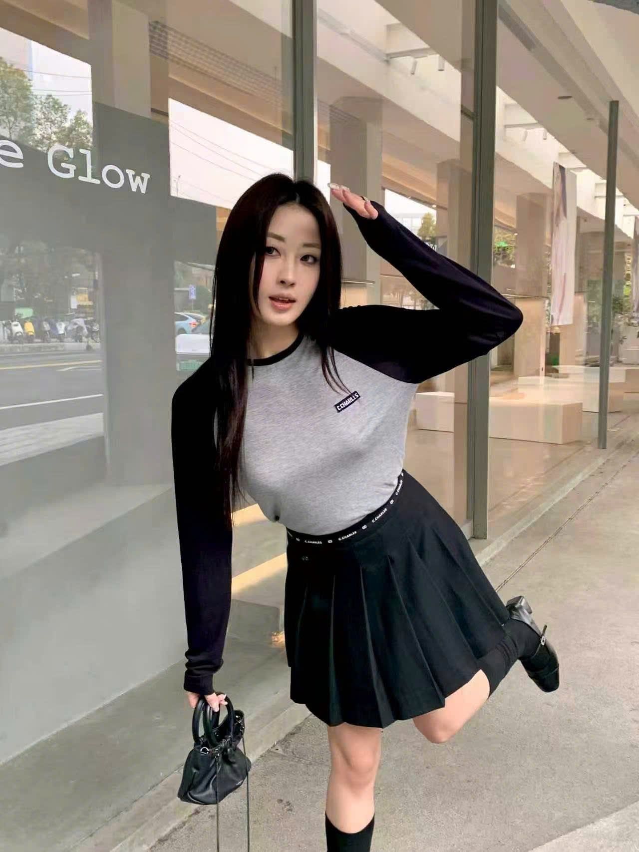  Áo thun dài tay xám - hai tay xanh đen 