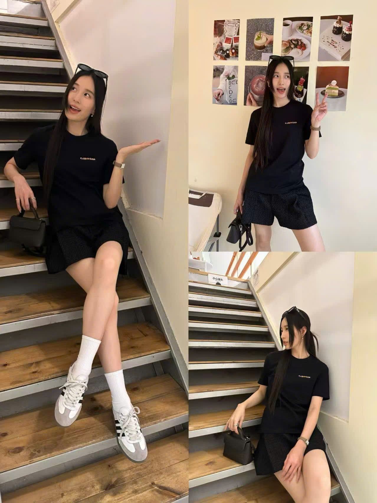  Áo Phông đen cổ tròn chữ Chester ngực sắc màu 