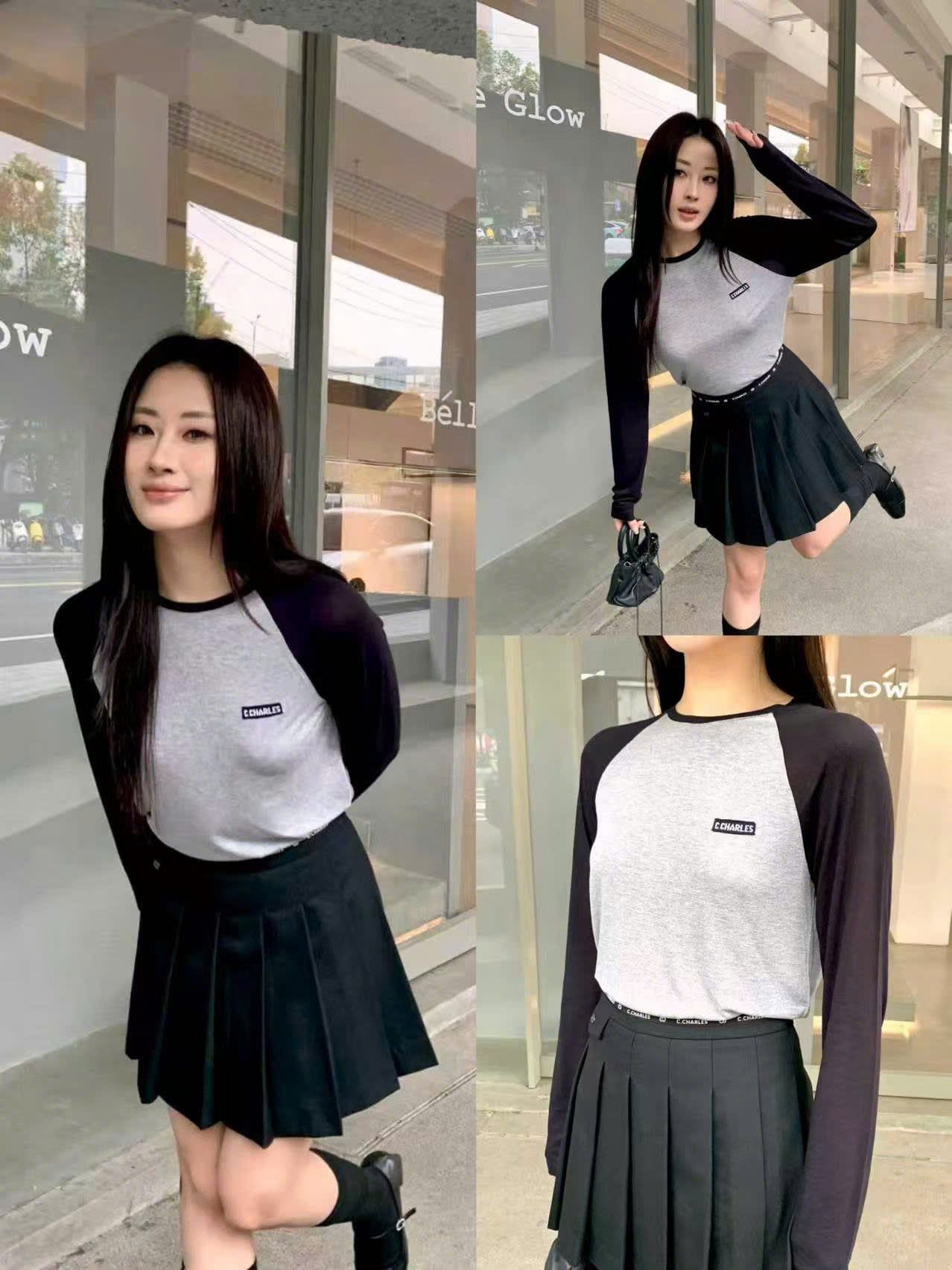  Áo thun dài tay xám - hai tay xanh đen 