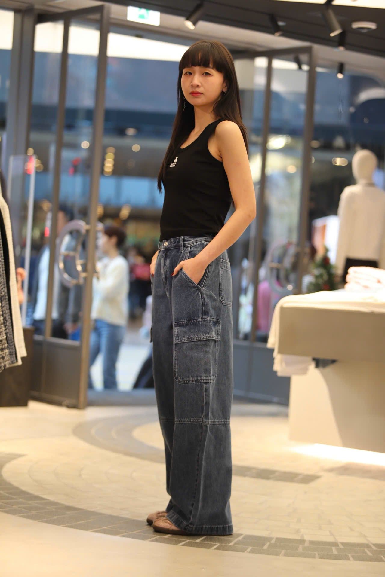  Quần jean túi hộp xanh đậm 